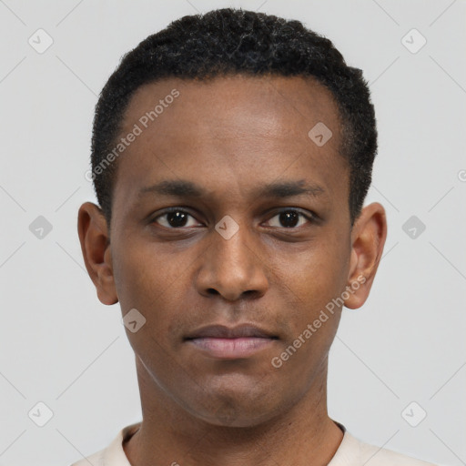 Neutral black young-adult male with short  brown hair and brown eyes