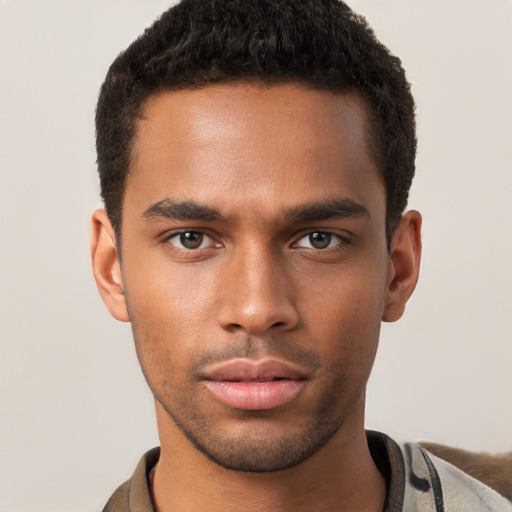 Neutral black young-adult male with short  brown hair and brown eyes