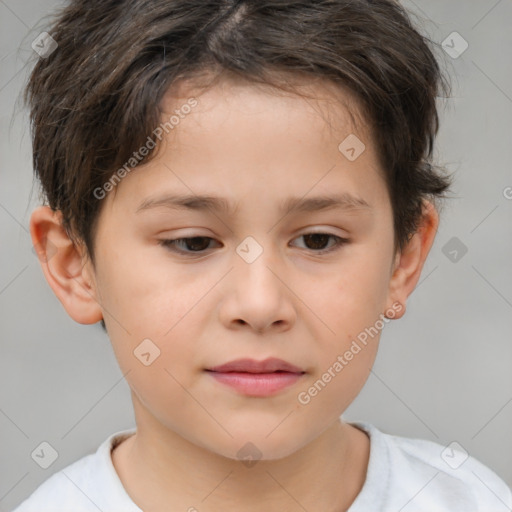 Joyful white child male with short  brown hair and brown eyes