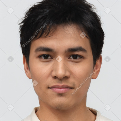 Neutral asian young-adult male with short  black hair and brown eyes