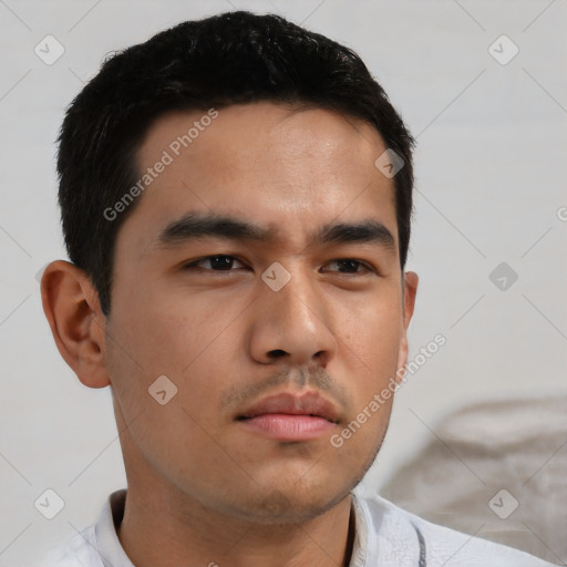 Neutral asian young-adult male with short  brown hair and brown eyes