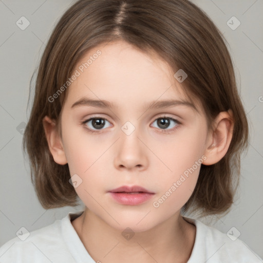 Neutral white child female with medium  brown hair and brown eyes