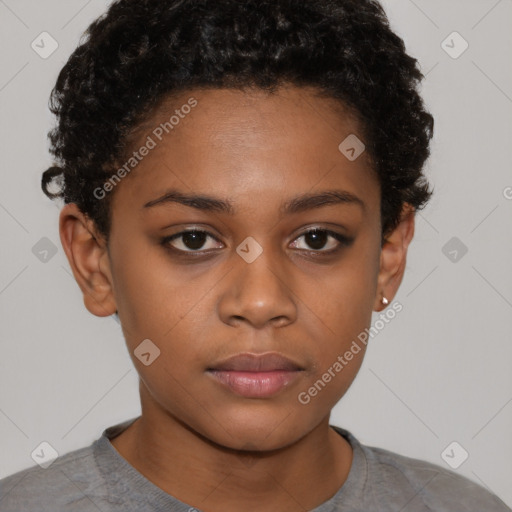 Neutral black young-adult female with short  brown hair and brown eyes