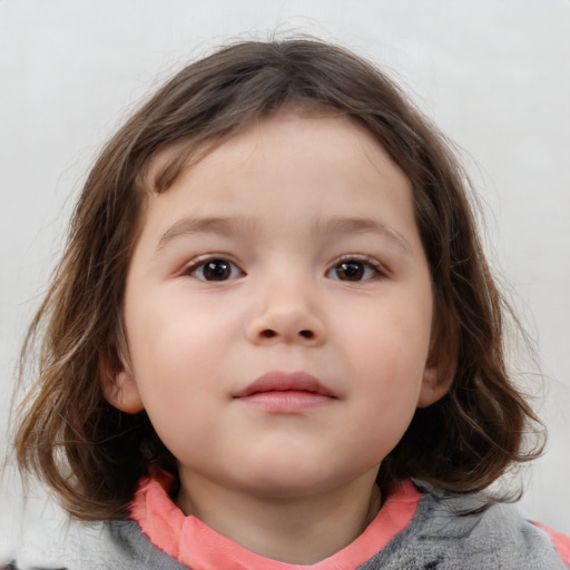 Neutral white child female with medium  brown hair and brown eyes