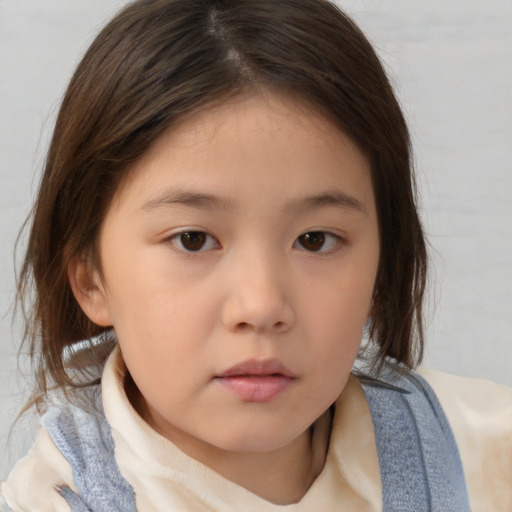 Neutral white child female with medium  brown hair and brown eyes