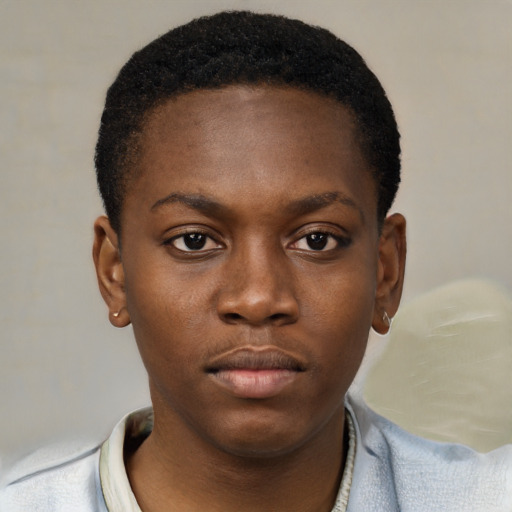 Neutral black young-adult female with short  brown hair and brown eyes