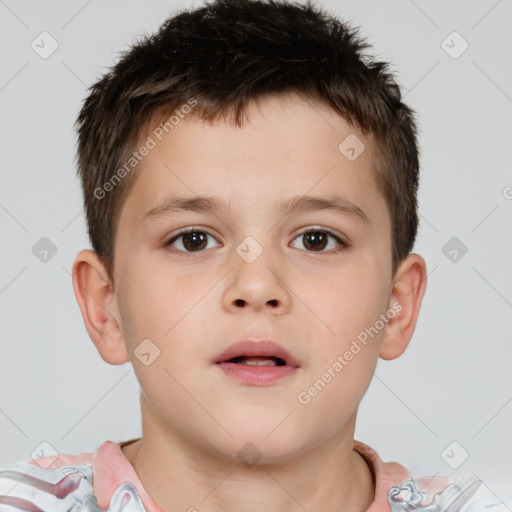 Neutral white child male with short  brown hair and brown eyes