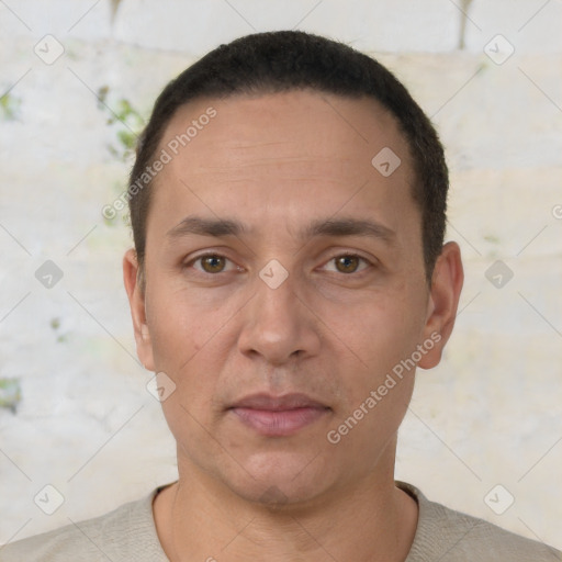 Neutral white adult male with short  brown hair and brown eyes