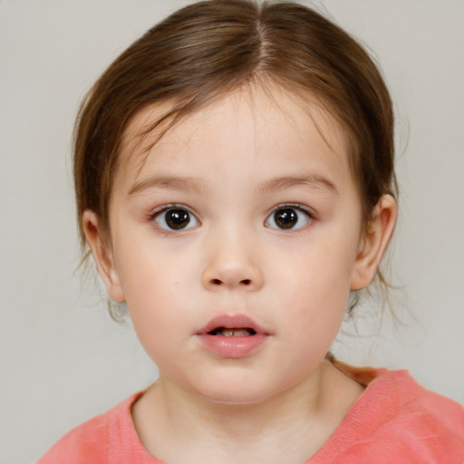 Neutral white child female with medium  brown hair and brown eyes