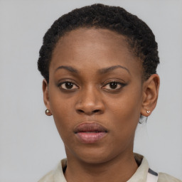 Neutral black young-adult female with short  brown hair and brown eyes