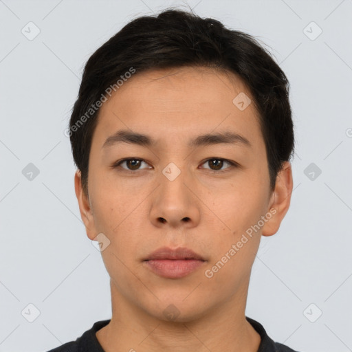 Neutral asian young-adult male with short  brown hair and brown eyes