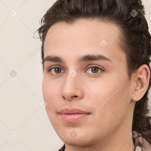 Neutral white young-adult male with medium  brown hair and brown eyes