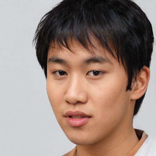 Neutral asian young-adult male with short  brown hair and brown eyes