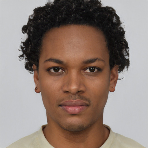 Neutral black young-adult female with short  black hair and brown eyes