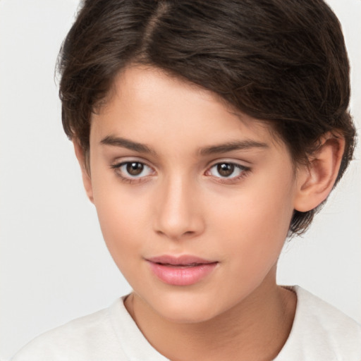 Neutral white young-adult female with short  brown hair and brown eyes