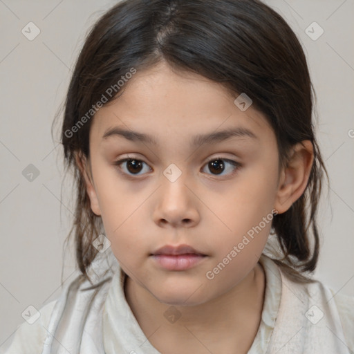 Neutral white child female with medium  brown hair and brown eyes