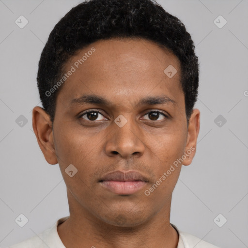 Neutral black young-adult male with short  brown hair and brown eyes