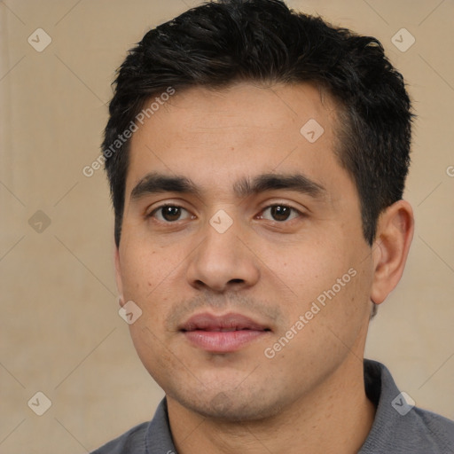 Neutral asian young-adult male with short  black hair and brown eyes