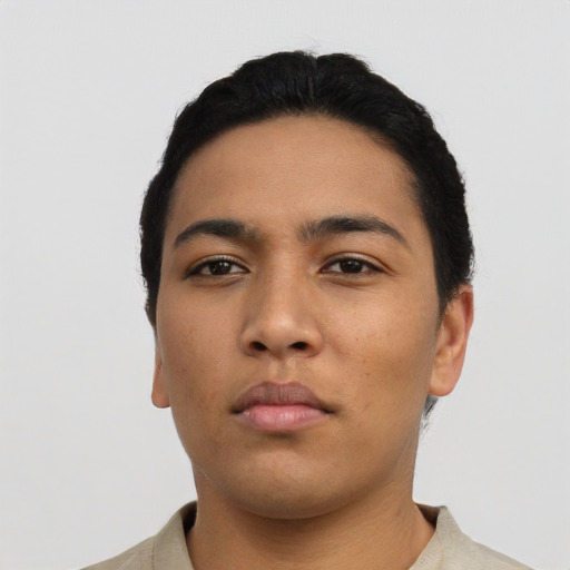 Neutral asian young-adult male with short  black hair and brown eyes