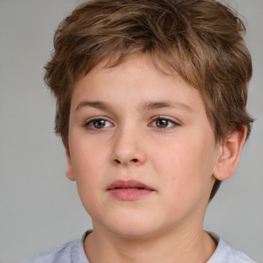 Neutral white child male with short  brown hair and brown eyes
