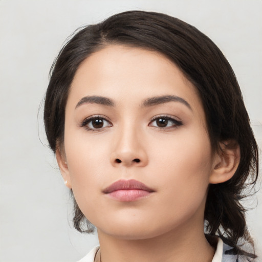 Neutral asian young-adult female with medium  black hair and brown eyes