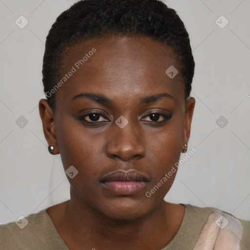 Neutral black young-adult female with short  brown hair and brown eyes