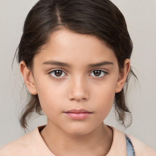 Neutral white child female with medium  brown hair and brown eyes