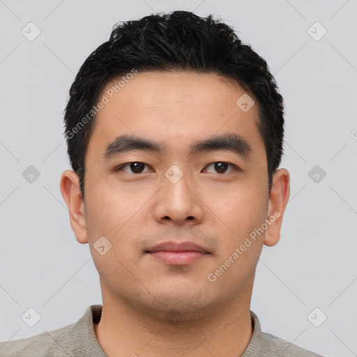 Neutral asian young-adult male with short  black hair and brown eyes