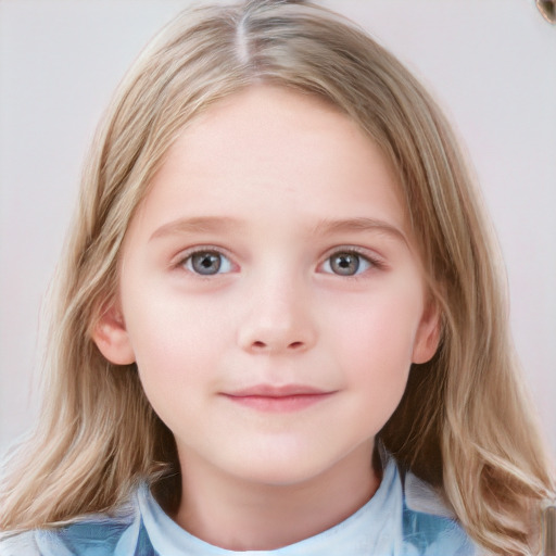 Neutral white child female with medium  brown hair and grey eyes