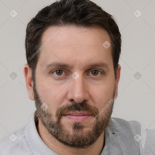 Neutral white adult male with short  brown hair and brown eyes