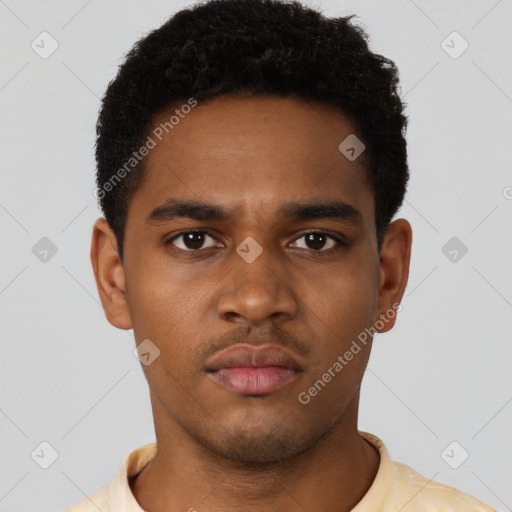 Neutral black young-adult male with short  brown hair and brown eyes