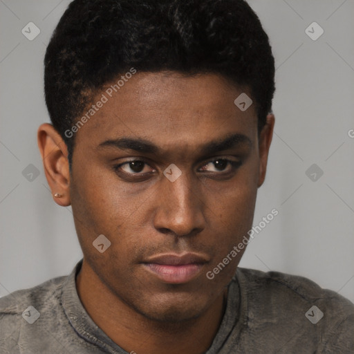 Neutral latino young-adult male with short  brown hair and brown eyes