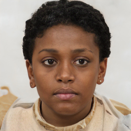 Neutral black child female with short  black hair and brown eyes