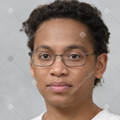 Neutral black young-adult male with short  brown hair and brown eyes