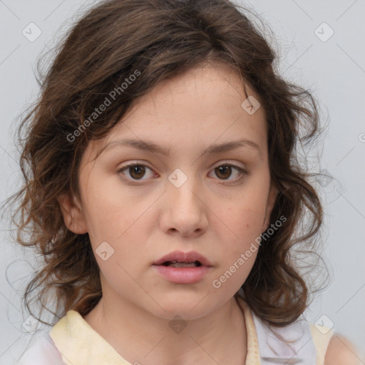 Neutral white child female with medium  brown hair and brown eyes