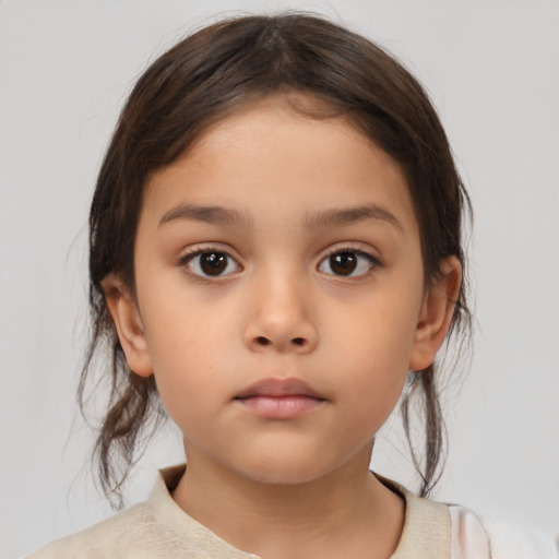 Neutral white child female with medium  brown hair and brown eyes