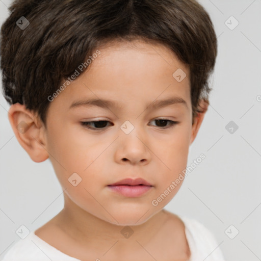 Neutral white child female with short  brown hair and brown eyes