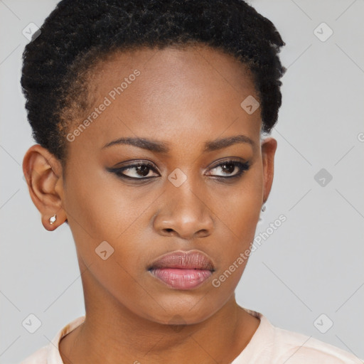 Neutral black young-adult female with short  brown hair and brown eyes