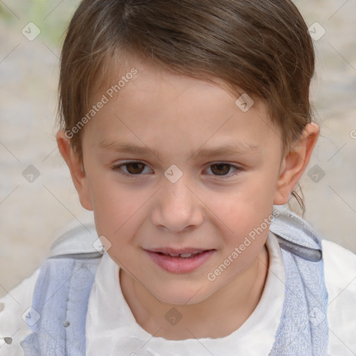 Joyful white child male with short  brown hair and brown eyes