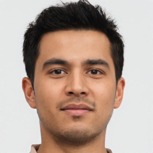 Neutral asian young-adult male with short  brown hair and brown eyes