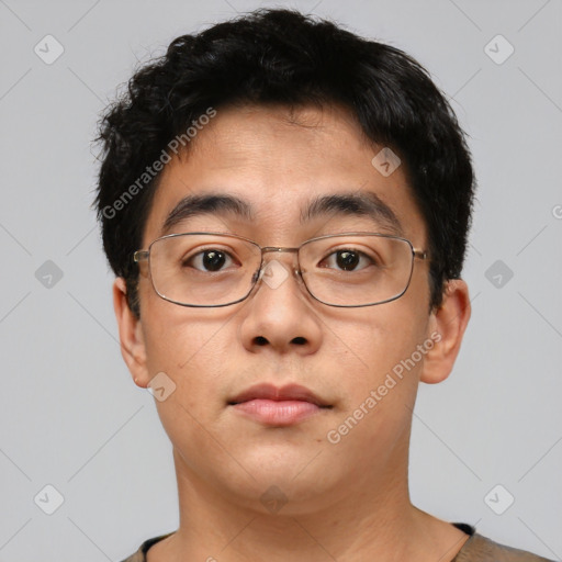 Neutral asian young-adult male with short  brown hair and brown eyes