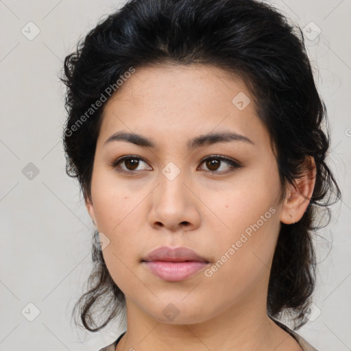 Neutral asian young-adult female with medium  brown hair and brown eyes