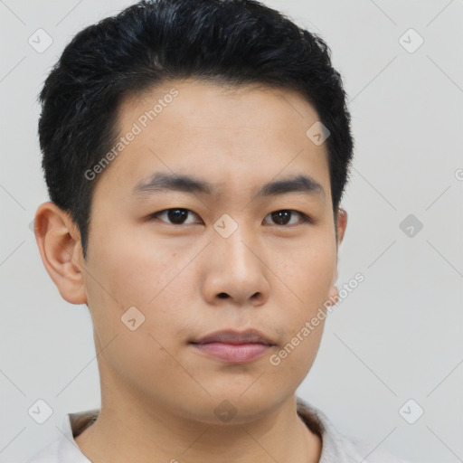 Neutral asian young-adult male with short  black hair and brown eyes