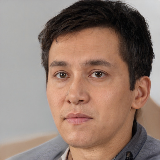Neutral white adult male with short  brown hair and brown eyes