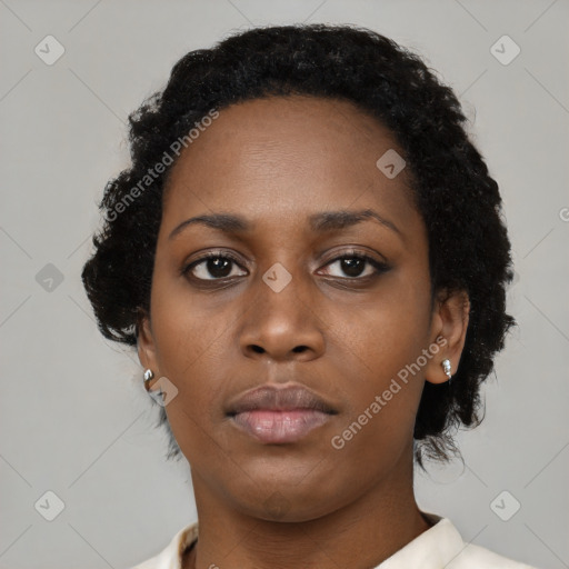 Neutral black young-adult female with medium  black hair and brown eyes