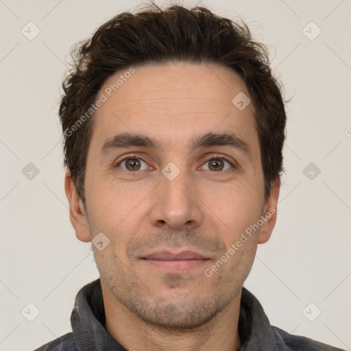 Neutral white adult male with short  brown hair and brown eyes