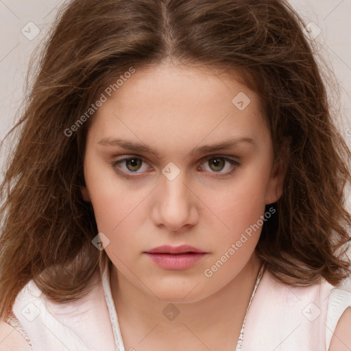 Neutral white child female with medium  brown hair and brown eyes