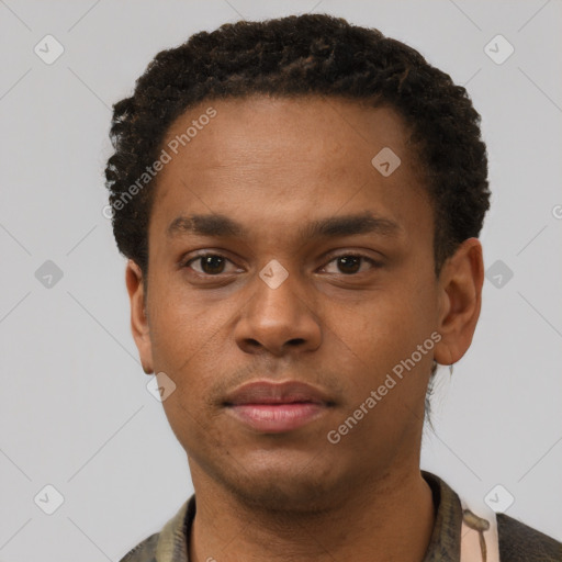 Neutral black young-adult male with short  brown hair and brown eyes