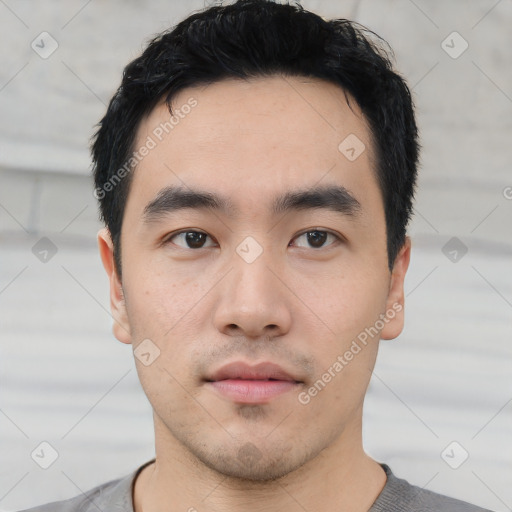 Neutral asian young-adult male with short  black hair and brown eyes