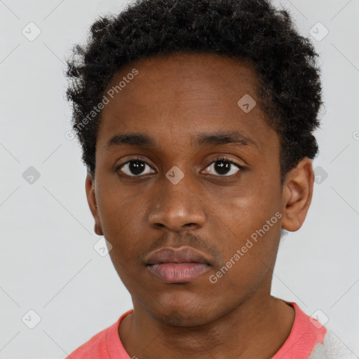 Neutral black young-adult male with short  brown hair and brown eyes